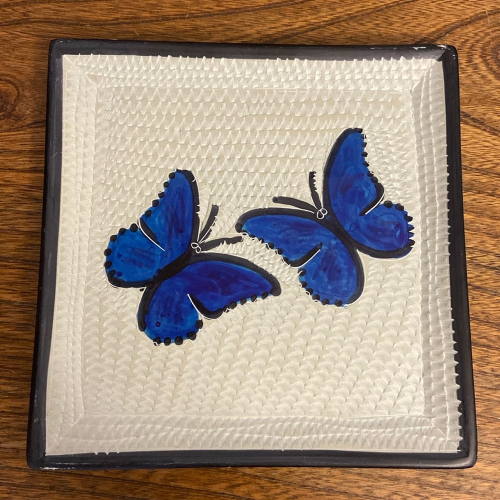 Butterfly Painted Kisii Stone Carved Dish - Made in Kenya